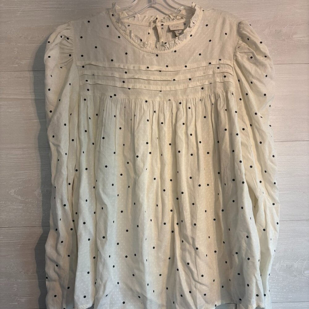 White and Black Balloon Short Sleeve Peasant Top